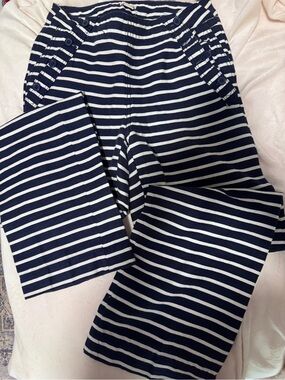 J. Crew Navy and White Striped Wide-Leg Pants